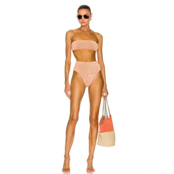MATTHEW BRUCH Daria High Waist Bikini Top in Orange & Oatmeal Rib - Picture 4 of 7